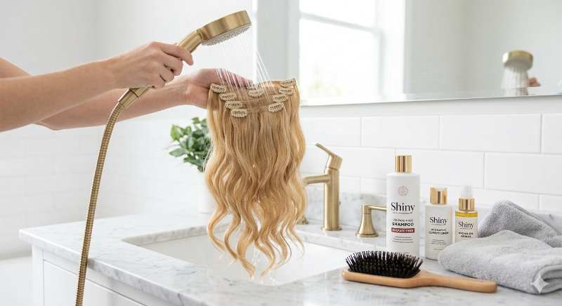 lavar las extensiones de cabello